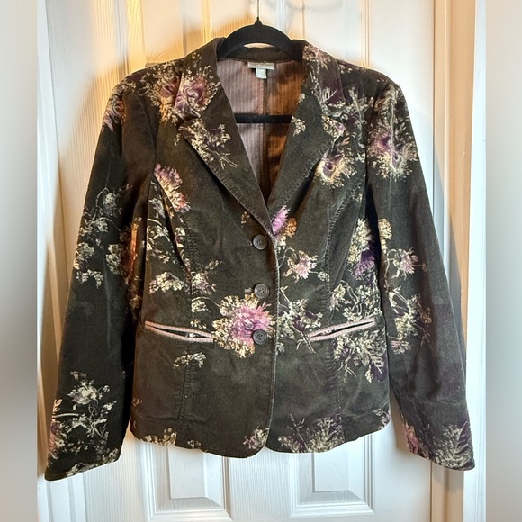 J. Jill Jackets & Blazers - J. Jill Brown & Purple Velvety Floral Blazer Business, Arsty, Poet